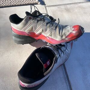 Seasoned Salomon Red and Gray Athletic Shoes with Robust Lacing
